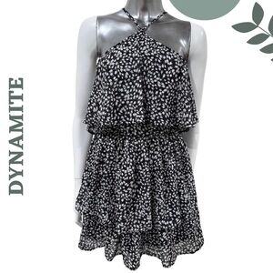 Dynamite Black White Tiered Halter Mini Dress Size XS Flowy Summer Party Dress